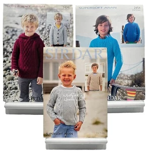 Sirdar Supersoft Aran Knitting 3 Leaflets 2426 2454 2477 Boys Sweaters 2-13 Y - Picture 1 of 6