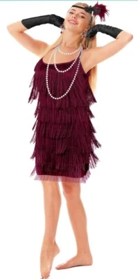 Women's 6 Pc 1920's Flapper Dress in Burgundy Costume & Accessories Sz XL NEW - Image 1 of 4