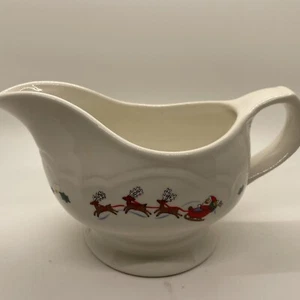 Pristine Large Pfaltzgraff Snow Village Gravy Boat Reindeer Sleigh Sledders - Picture 1 of 10