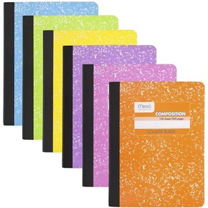 Mead Composition Notebooks 6 Pack College Ruled Paper 7-1/2 x 9-3/4 100 Sh - Picture 1 of 6