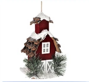 Glittery Hand Painted Red Barn Snow Pinecones Christmas Tree Hanging Ornament - Picture 1 of 1