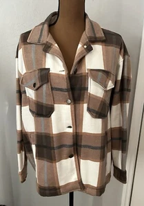 Damen Fleece gefüttert braun/creme kariert Shacket Gr. M - Bild 1 von 5