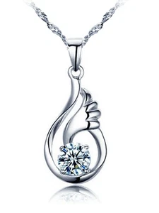 Engel Halskette 14 Karat Weißgold vergoldet 1 kt Zirkonia Kristall Damen Schmuck - Bild 1 von 7