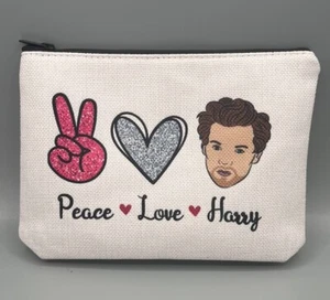 New Peace Love Harry Styles Cosmetic Makeup Pencil Zippered Canvas Bag Pouch - Picture 1 of 3