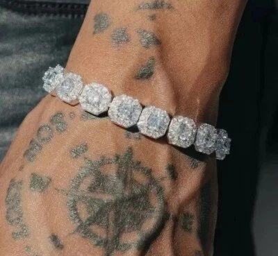 Brazalete Tenis Racimo Fn Oro Blanco 14k Circonita Corte Redondo 17,50ctw 8,5" Foto 1 de 4