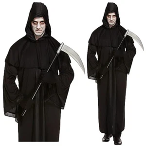 Halloween Fancy Dress Grim Reaper Death Black Scream Robe Costume Adult - Picture 1 of 2