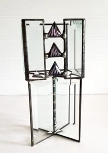 Pedestal Square Beveled Glass Metal Candle Holder or Plant Stand 3x3x7"H - Picture 1 of 13