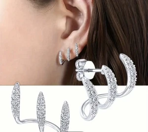 Women's S925 SILVER Claw with Super Shiny Zirconia Women's Earrings - Picture 1 of 3