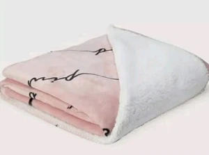 Victoria's Secret Pink Script Sherpa 50 X 60 Blanket Pink Linear HTF - Picture 1 of 2