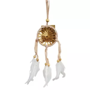 6cm Dream Catcher Brown/Caramel Doily White Feathers & Beads Hand Made Cute - Picture 1 of 1