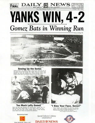 NY YANKEES 100th ANNIVERSARY 1937 8X10 TEAM PHOTO NY DAILY NEWS HEADLINE PAGE - Image 1 of 2