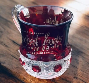 Antique Rare EAPG ca 1899 Ruby Red Flash Glass Cup Export Expo Souvenir 3”H - Picture 1 of 12