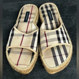 Burberry Nova Check Jute Espadrille Slides Sandals Eur 38 Shoes US 7.5-8 NICE - Picture 1 of 9