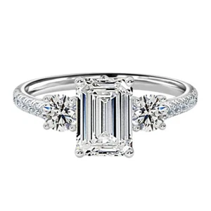 2.50 Ct Emerald Cut IGI Certified Lab Grown Diamond 18K White Gold Wedding Ring - Picture 1 of 8