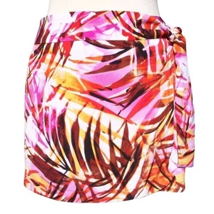 Cache Multi Color Short Skort Wrap Skirt Self Belt Tropical Palm Stretch $88 NWT - Picture 1 of 4