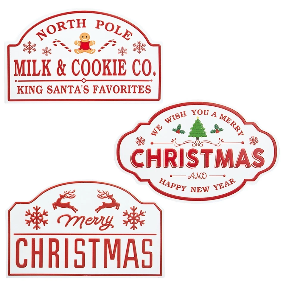 Christmas Metal Sign Hanging Decoration Red and White - Choose Design - image 1 of 1