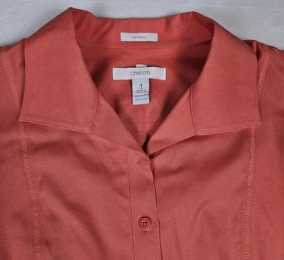 Рубашка на пуговицах эластичная Chico's без железа блузка топ размер 1 коралл рукав 3/4 - Изображение 1 из 4