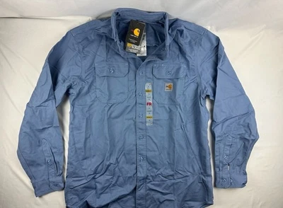 NWT Carhartt FRS160 Blue Flame Resistant Twill Work Shirt Mens L - Image 1 of 4