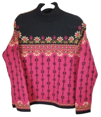 Винтажный FROST шерсти цветочный Nordic Fair Isle водолазка свитер Гонконг женщин L - Изображение 1 из 4