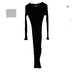 Reformation Jeans Kleid Gr. Large schwarz gerippt tailliert lang Seitenschlitz Maxi Midi* - Bild 1 von 9