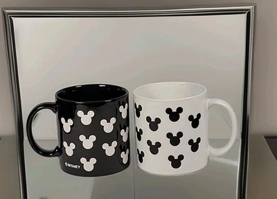Vintage Pair Disney White Black Mickey Mouse Head Silhouette Ears Coffee Mugs - Image 1 of 4
