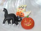 Estate Lot Of 3 Plastic Arched Black Cat Sparkly Ghost Jack O Lantern Halloween