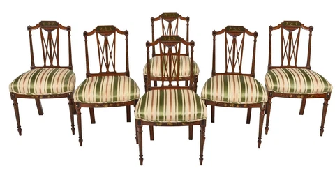 Antique Chairs, Dining, Silk, Set of Six, Edwardian Paint Decorated, Early 1900s Cover