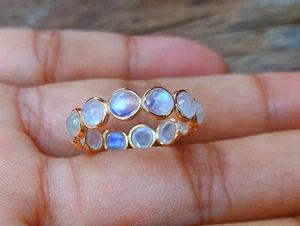 Natural Rainbow Moonstone Eternity Band Ring - 18k Solid Gold Handmade Ring - Picture 1 of 8