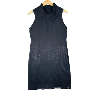 Kenneth Cole 毛衣连衣裙 M 码圆领高领黑色微妙动物印花 — 第 1/4 张图片