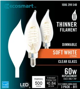 60-Watt Equivalent BA11 Dimmable E12 Candelabra Fine Bendy Filament LED Vintage - Picture 1 of 3