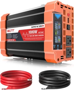 1000Watt Pure Sine Wave Inverter 12V DC to 120V AC for RV, Truck, Off-Grid Solar - Picture 1 of 9