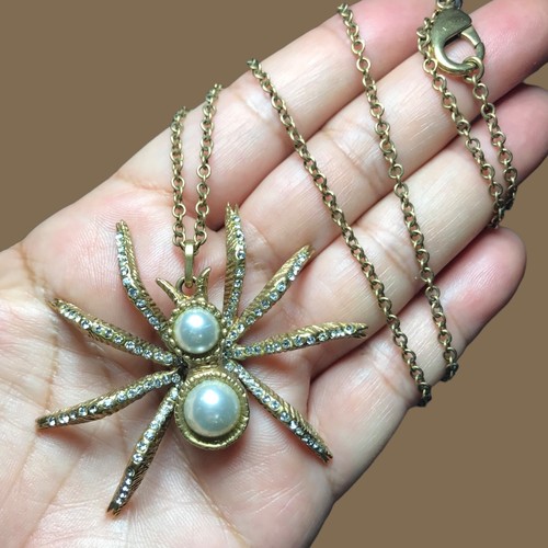 "Rara collana Valentino garvani ragno strass trasparente antiquariato tono oro 37""