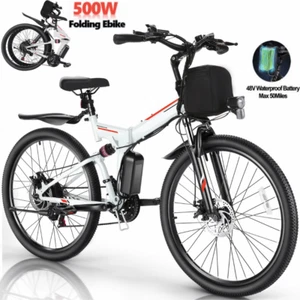 26" Folding Electric Bikes 500W Adults Mountain Bicycle, 21 Speed eBike 20mph US - Picture 1 of 13