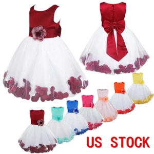 Girls Flower Petals Princess Dress Sleeveless Flower Kid Dress Tulle Dress Up - Picture 1 of 56
