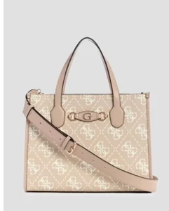 GUESS Izzy Quattro G logo faux-leather large tote crossbody bag - BEIGE - Picture 1 of 8