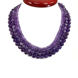 Collar de amatista joyas de piedras preciosas para mujeres redondo con cuentas con broche de langosta plateado - Imagen 1 de 5