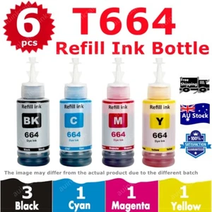 6X Compatible T664 664 Ink Bottle EcoTank For Epson ET2500 ET2650 ET3600 ET4500 - Picture 1 of 1
