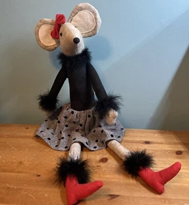 Mouse Shelf Sitter Felt Dress Bow Boa Boots Weighted Bottom Grey Black Red - Picture 1 of 7