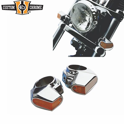 Chrome Front Side View Marker Lights Turn Signal Fit For Harley 35/39/41mm Fork - Image 1 of 4
