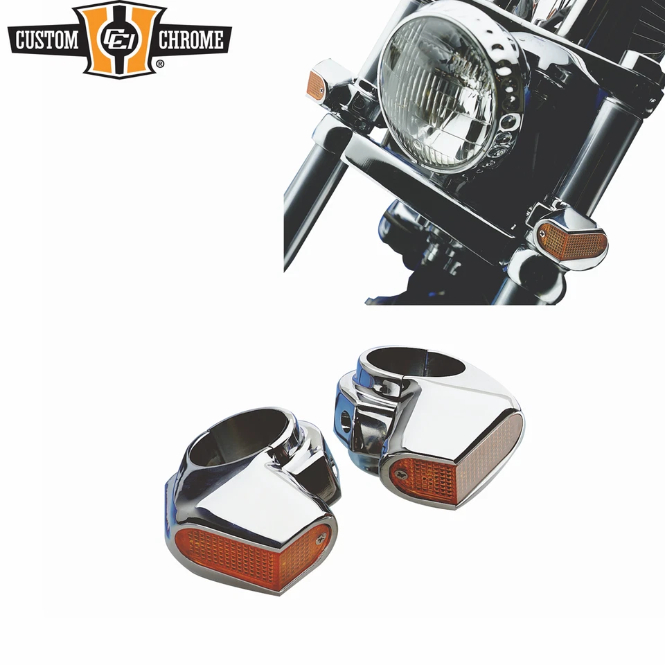 Chrome Front Side View Marker Lights Turn Signal Fits For Harley 35 39 41mm Fork - Image 1 of 4