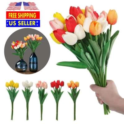 5Pcs Real Touch Artificial Tulips Fake Flower Bridal Wedding Bouquet Home Decor - Image 1 of 4