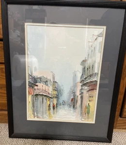 NESTOR FRUGE Signed Original Watercolor, New Orleans Artist, Street Scene Framed - Picture 1 of 11