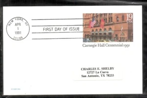 US SC # UX154 Carnegie Hall Centennial FDC. No Cachet - Picture 1 of 1