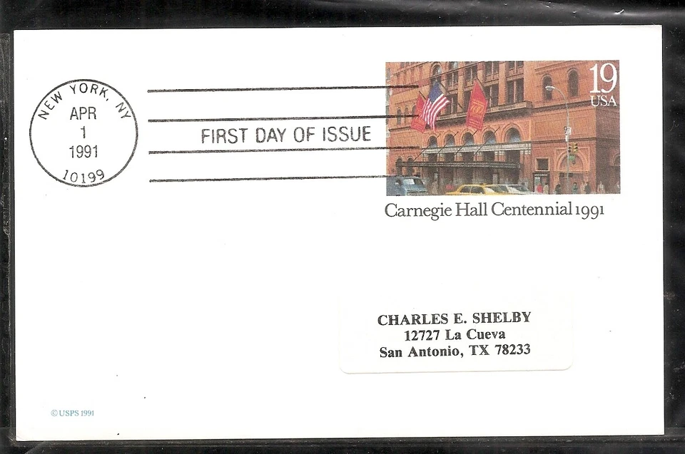 US SC # UX154 Carnegie Hall Centennial FDC. No Cachet - Image 1 of 1