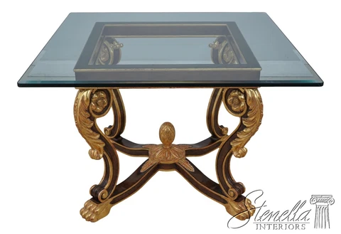 L60803EC: CHARLES POLLOCK Gold Gilt Base Glass Top Dining Table Cover