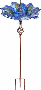 Glass Bird Bath Outdoor Birdbath Bird Feeder with Metal Stake Garden Decor - Picture 1 of 12