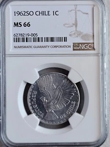 Chile 1 Centesimo 1962SO NGC MS 66 - Picture 1 of 2