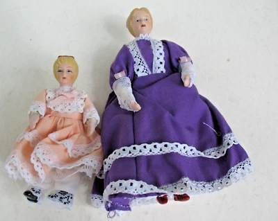 Casa de muñecas 1:12 muñeca miniatura dama mujer y niña cabeza de porcelana flexible posable Foto 1 de 4