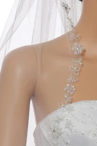 1 Tier Silver Flower Embroidered Pearl Crystal Beaded Veil Bridal Wedding Party - Picture 1 of 8