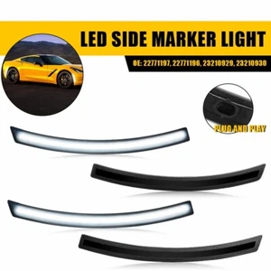 4X Smoked Lens White LED F&R Side Marker Lights For 2014-19 Chevy Corvette C7 P - Picture 1 of 11